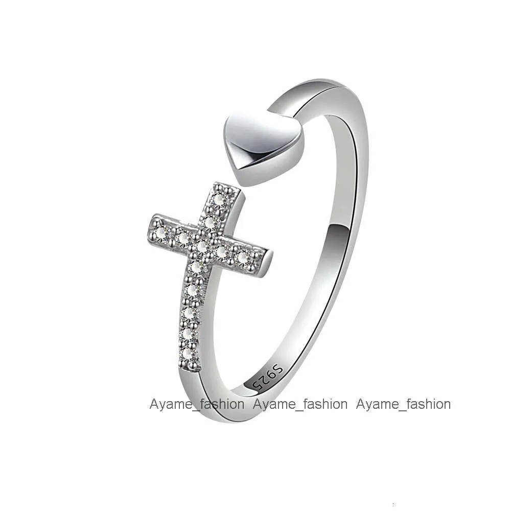 New Fashion Jewelry Diamond-Encrusted Cross Love Opening Ring Geometric Type Peach Heart Women'S Ring Jewelry