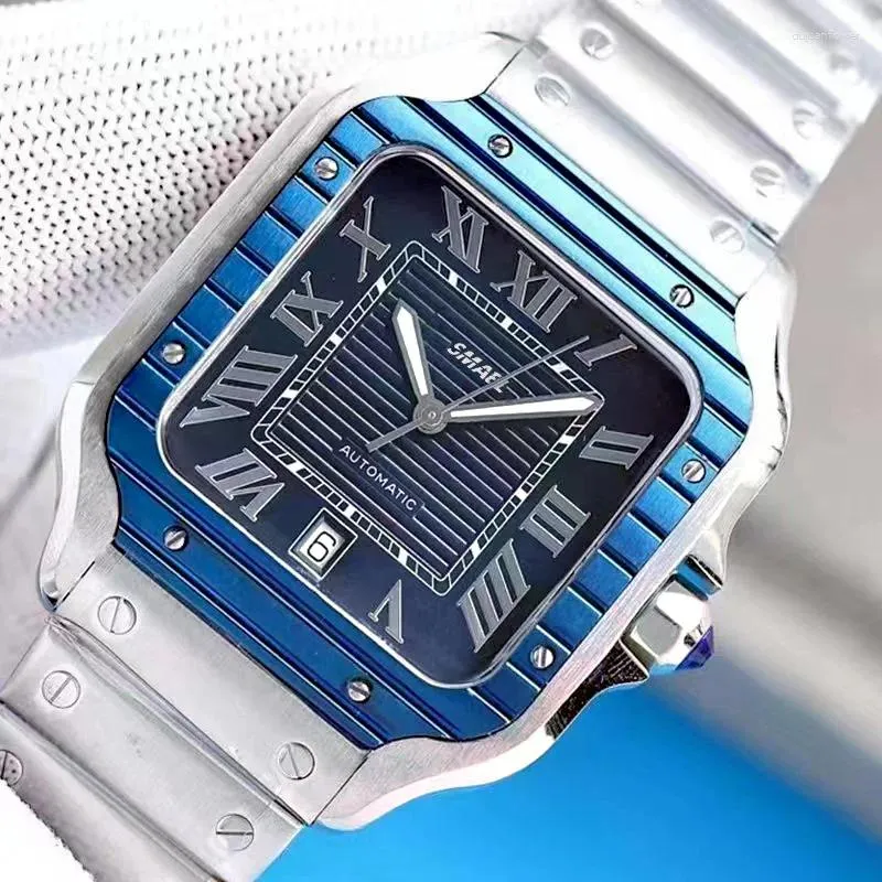 ساعات المعصم 2023 Top Brand Square Watches Men Automatic Mechanical Watch Business Blue Gold Bezel