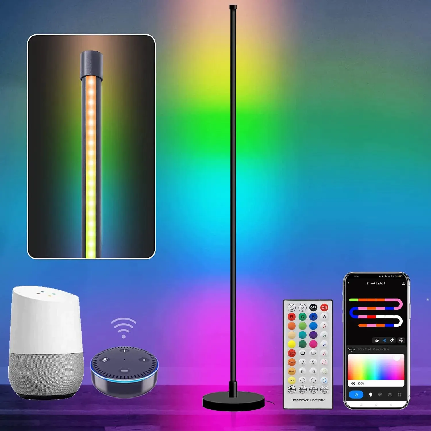 Novità Articoli Lampada da terra ad angolo RGB 160 cm Soggiorno dimmerabile Tuya Smart APP Lampada da supporto a LED remota per camera da letto Nordic Home Christmas Decor 231113