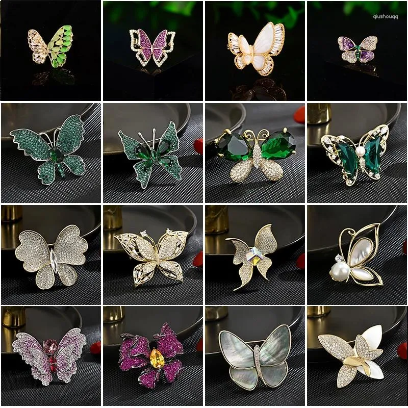 Brooches Fashionable Cubic Zircon Butterly Shiny Insect Corsage Elegant Temperament Crystal Shell Pins For Family Gift Accessori