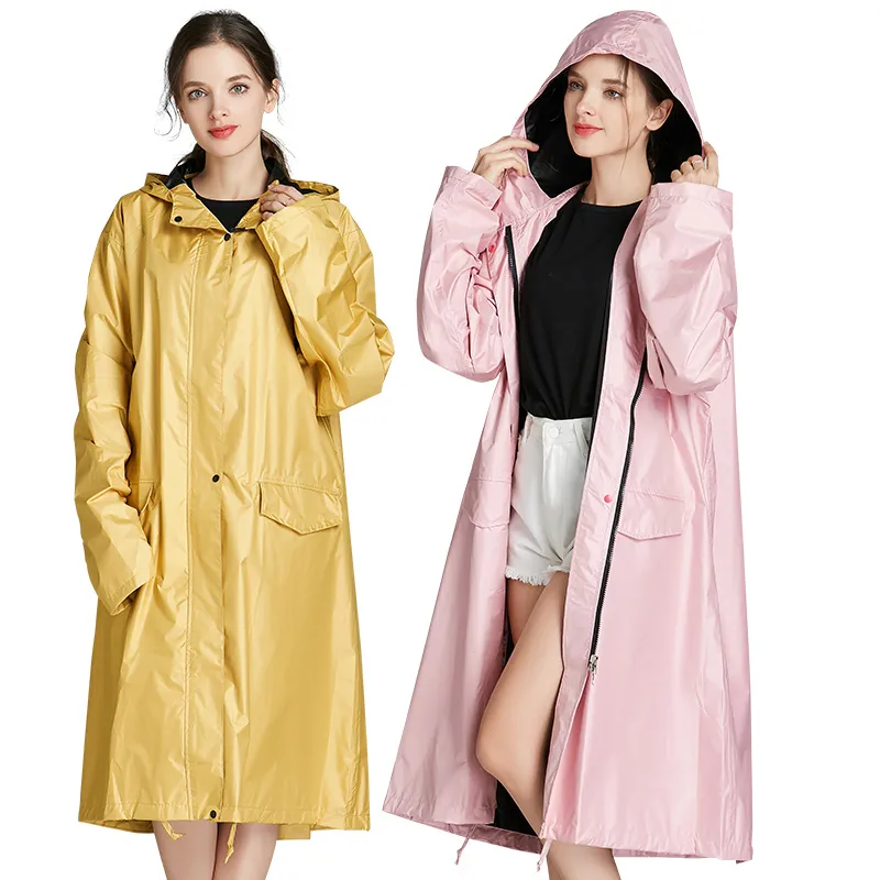 Freesmily Manteau de pluie long et épais pour femme - Cape imperméable élégante avec manches à capuche et poche - 230414