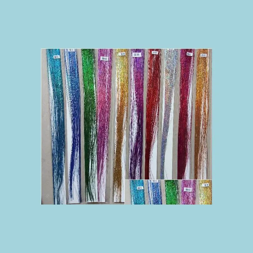 Autres Fournitures De Fête D'événement Colorf Métallique Glitter Tinsel Fibre Laser Extension De Perruque De Cheveux Accessoires Postiche Clip Cosplay Festiv Dhmz8