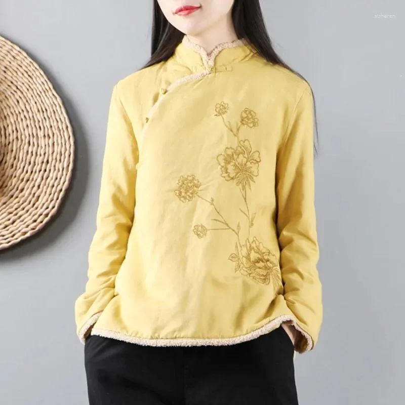 Ropa étnica Estilo chino Ropa de mujer 2023 Abrigo de invierno Tang Traje Vintage Grueso Cálido Hanfu Outwear Ladies Tops FF3004