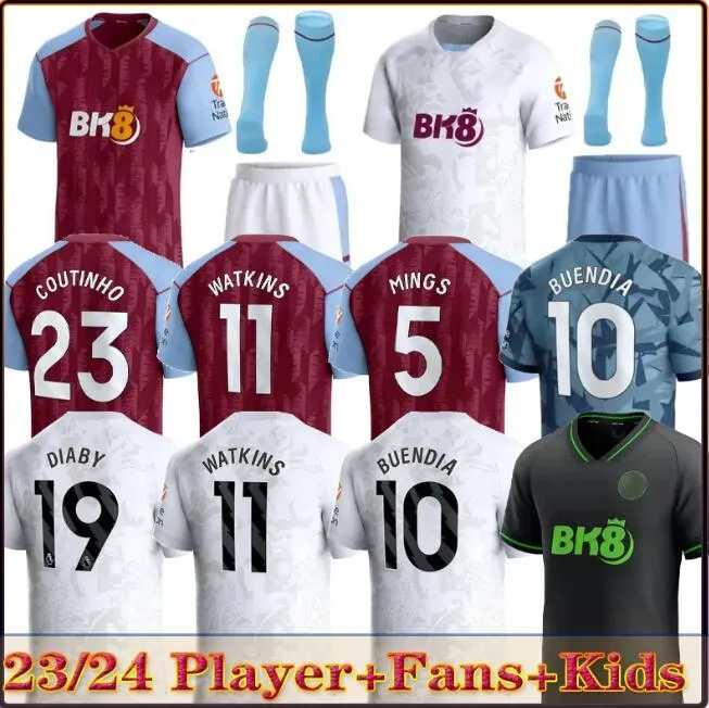 2023 2024 Kit de maillot de football pour enfants Accueil 23 24 AsTOn VilLaS Maillot de football Fans à l'extérieur Version 3ème joueur Camisetas Mings McGinn Buendia Watkins Maillot Maillots de football