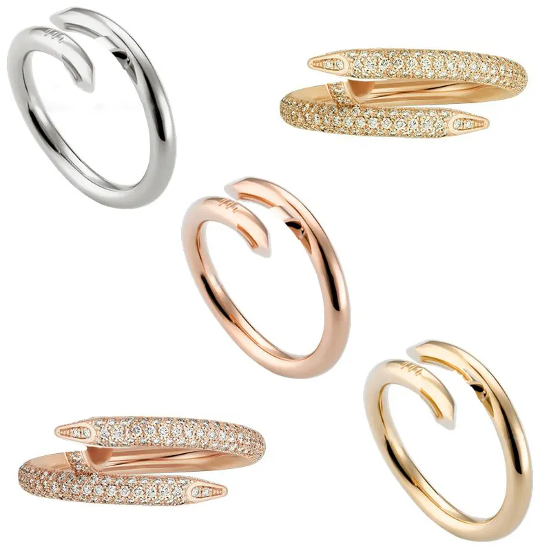 Mode Luxe Diamanten nagelringen designer sieraden zelfliefde ring rose goud schroef roestvrijstalen diamanten heren verlovingsringen voor vrouw maat 10 Paar