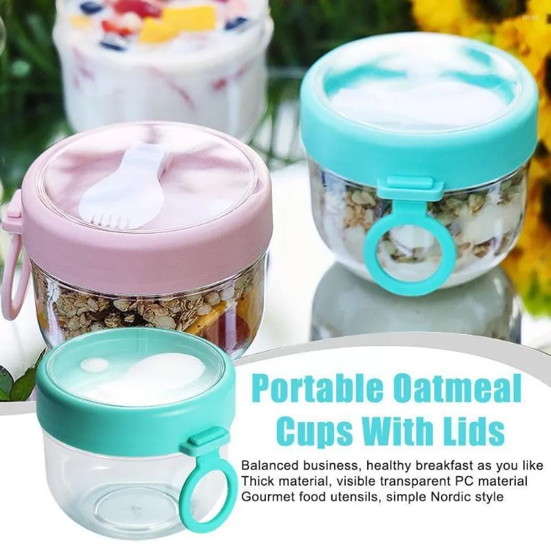 Bowls Overnight Oats Container Oatmeal Containers With Lids 600ml And Cups Prep Meal Portable Spoon N2R8