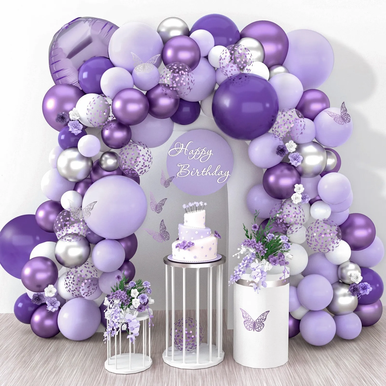 Papillon Rose Violet Ballon Guirlande Arch Kit Fête d'anniversaire Décor  Fille Baby Shower Latex Ballon Chaîne Fournitures de fête de mariage