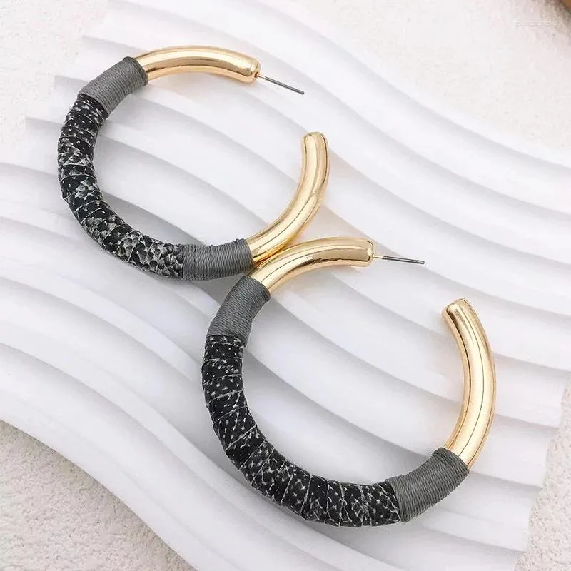 Hoop Earrings Bohemian Simple Splicing Color For Women Gold Plated Snake Pattern Weaving Creative Circle Earring