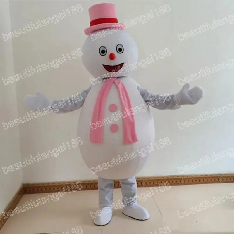 Halloween rosa lenço boneco de neve trajes da mascote de alta qualidade tema dos desenhos animados personagem carnaval unisex adultos tamanho roupa festa de natal terno para homens mulheres
