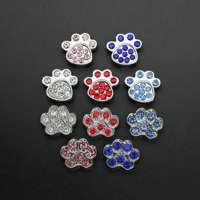 Charms Multiple Choice 100st Dog Paw Bone 10mm Slide Charms Fit 10mm Pet Dog Cat Tag Collar Arvband 231113