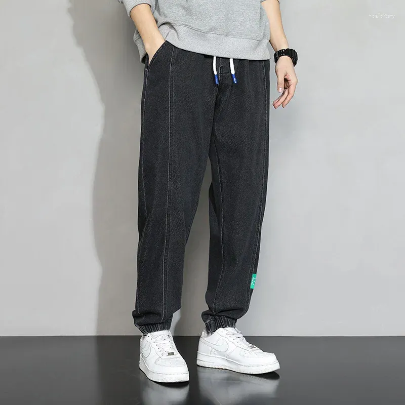 Men's Jeans 2024 Men Clothing Casual Elastic Waist Denim Pants Oversized Snow Washed Man Trousers Black Blue Plus Size M-8XL