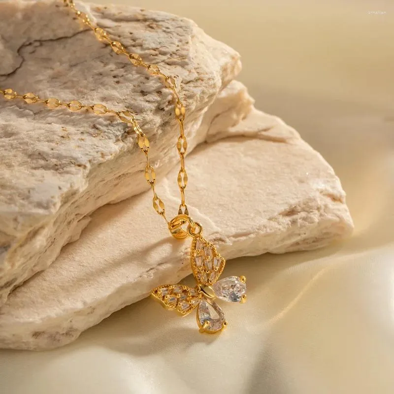 Colares de pingente DEAR-LIFE Moda incrustada colar de borboleta de zircônia branca sem perda de cor jóias personalizadas