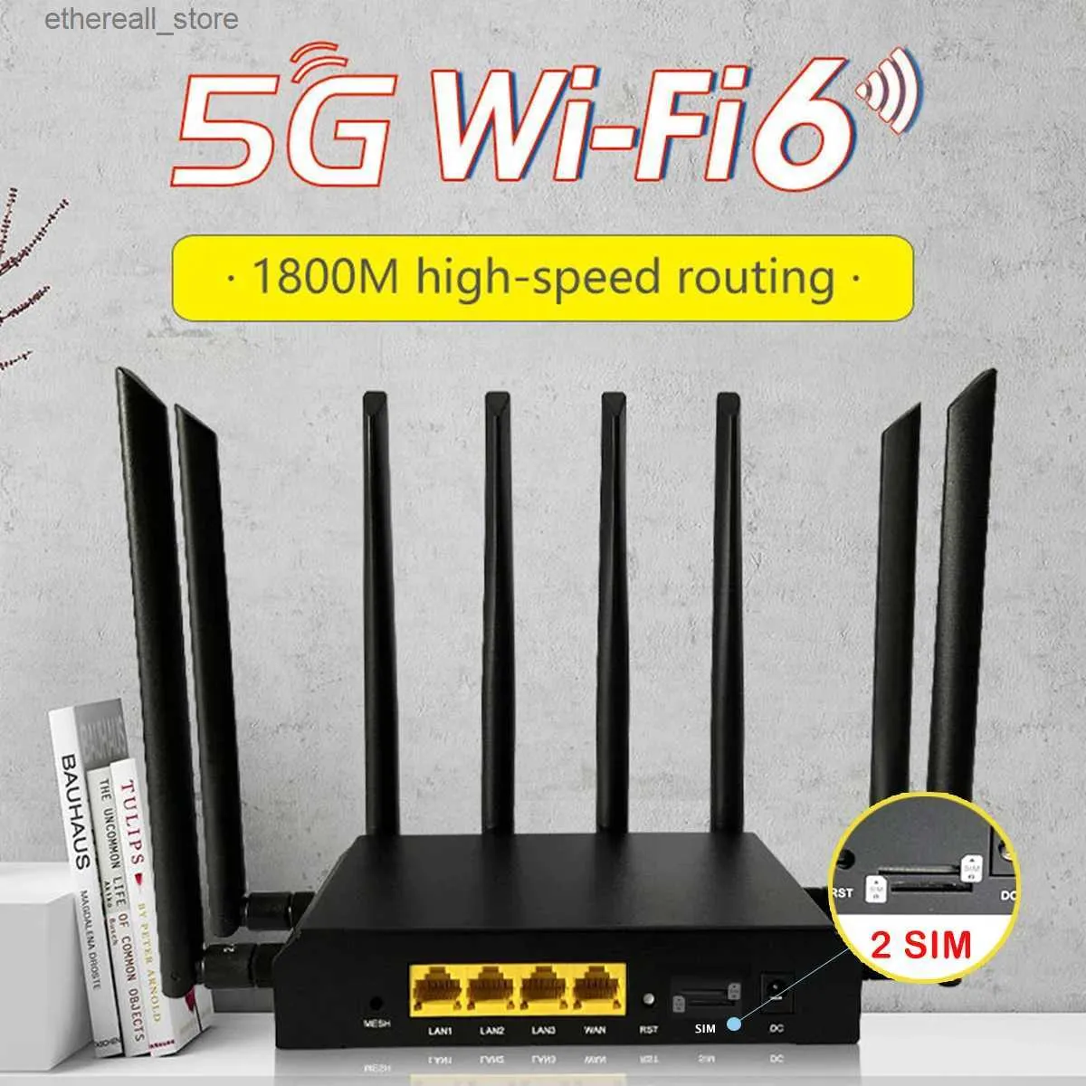 أجهزة التوجيه wifi6 بطاقة SIM مزدوجة 5G ROUTER NSA SA 1800MBPS OpenWrt شبكة 3*1000MBPS LAN 8*الهوائيات 2.4G 5.8GHz WIFI 5G MODULE ROTEADOR Q231114