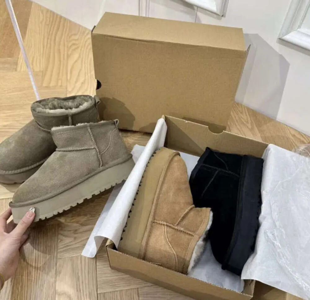 Designer klasyczny Ultra Mini Boots Platforma Snow But Platforma Kobiety Mężczyźni Fur Sheepsin Tasman Tazz Chestnut Sand Murtard Seed Beige Drigewood Australian Winter Kids But Yjy