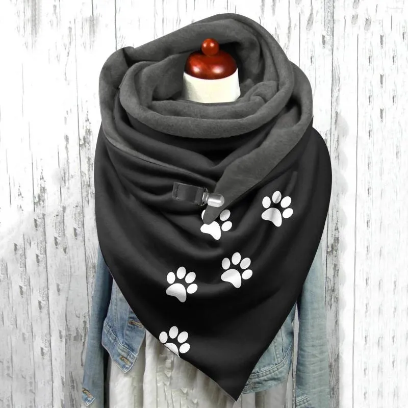 Foulards Automne Hiver Bouton Écharpe Pour Femmes Hijab Bandana Rétro Imprimé Polaire Doux Wraps Casual Chaud Col Châles