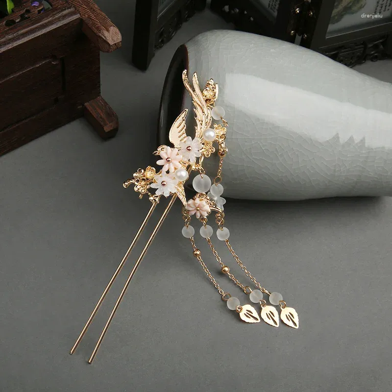 Hårklipp Ancient Style Hanfu HeadBebis Tassel Bride Hairpin Insert Comb Coiffure smycken Kostymtillbehör