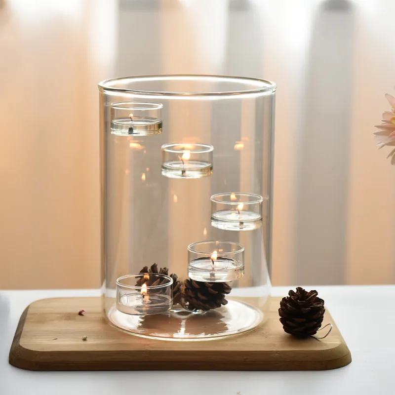UDU Set di 12 candele bianche a colonna e 12 vasi cilindrici in vetro porta uragano, portacandele a colonna sottile, vasi cilindrici per centrotavola, matrimoni, feste, decorazione della casa (6,6 x