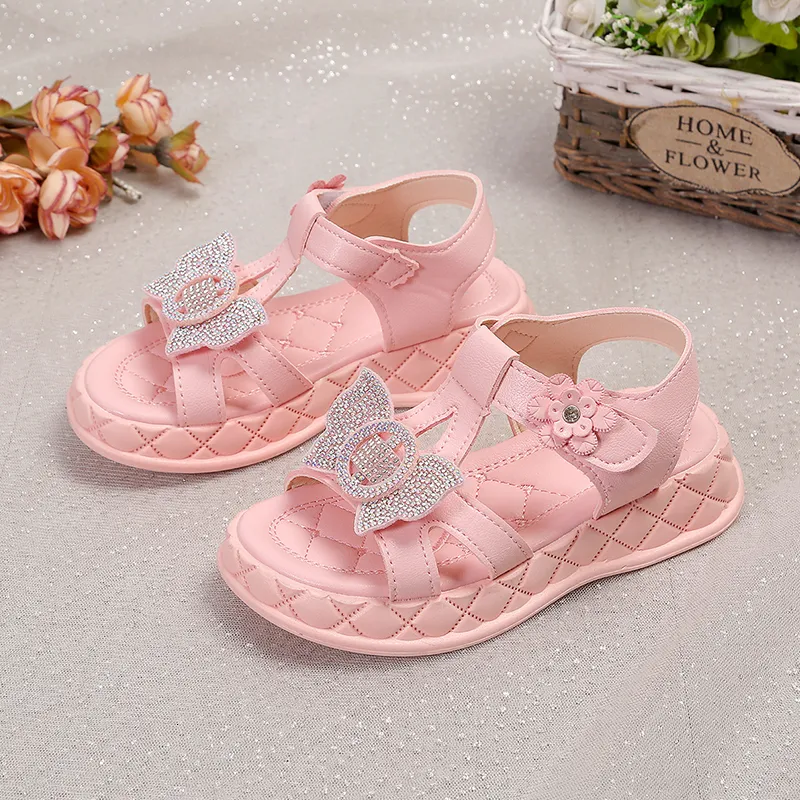 Sandalen Kinderkinder Sandalen Mädchen Plattform Wohnungen Prinzessin Blume Kinder Baby Sommerschuhe 2136 Beige rosa weiche Schuhe Mode 230413