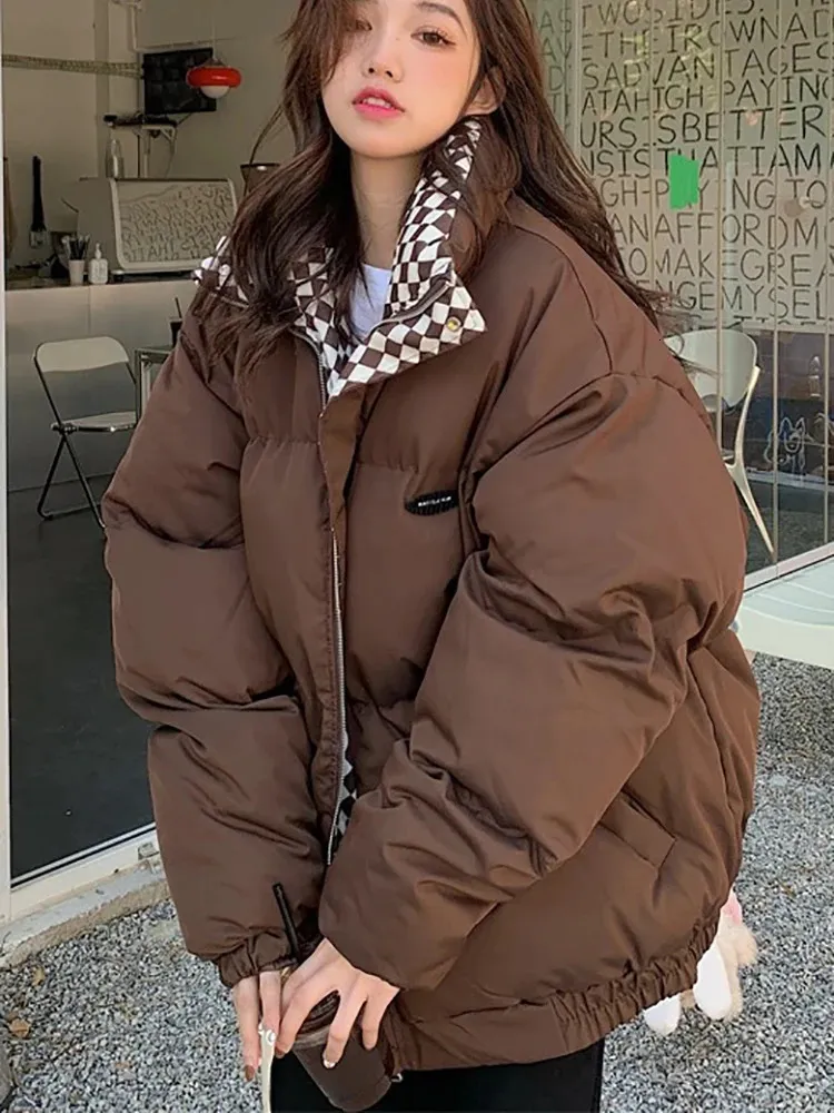 レディースダウンパーカス冬の綿ジャケット女性ジッパールーズパッドドーコートメスソリッド肥厚温かいパフジャケットブラックカーキ231114