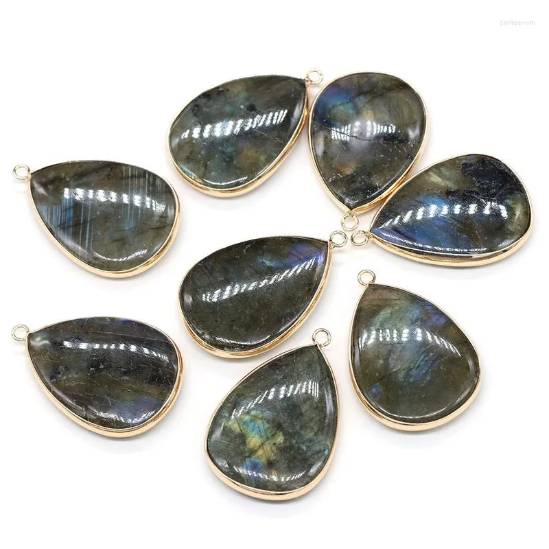 Pendant Necklaces Natural Flash Labradorites Fashion Water Drop Shape Charms For DIY Jewelry Birthday Gift Size 22x40mm