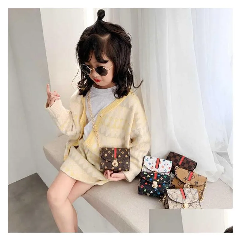 handbag pu leather print kids fashion designer flower square girl princess messenger bag accessories mini purse wallet