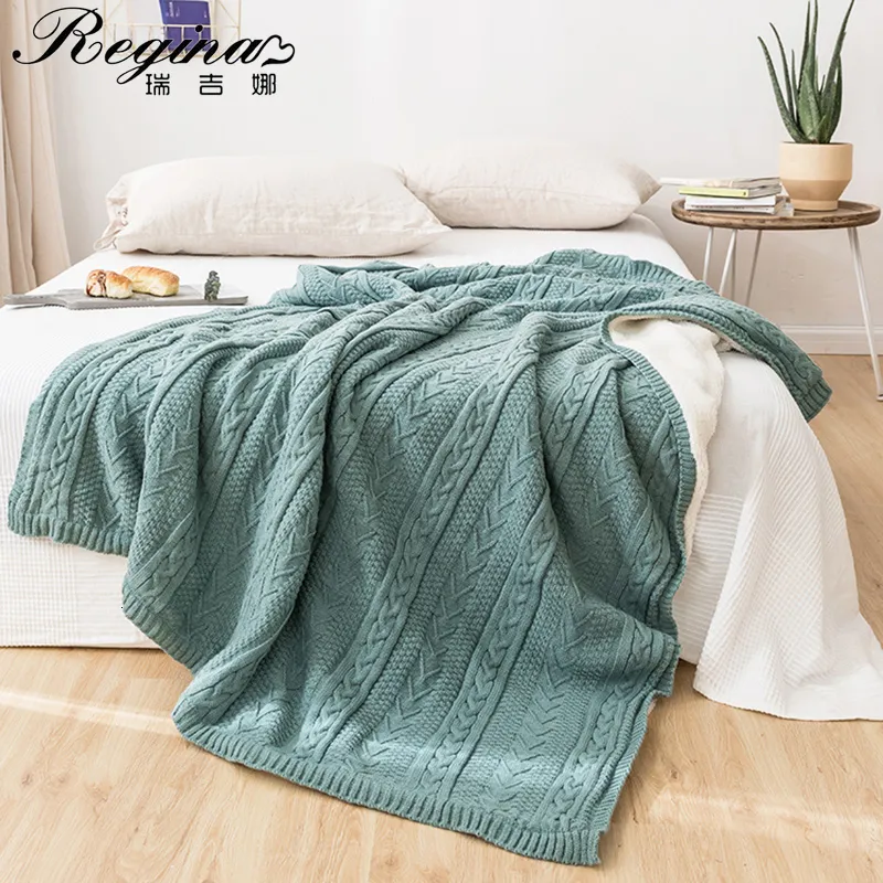 Blankets REGINA Brand Winter Stripe Fleece Blanket Soft Warm Sherpa Nordic Style Home Decor Bedspread Plush Throw Blankets For Bed Sofa 230414