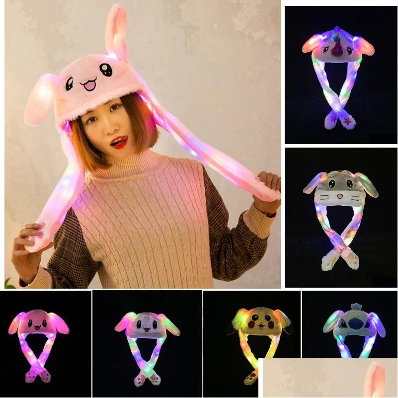 Feesthoeden Led Ligh Up Pluche Bewegende Konijn Hoed Grappig Gloeiend En Oor Bunny Cap Voor Vrouwen Meisjes Cosplay Kerstvakantie Drop Delive Dho0U