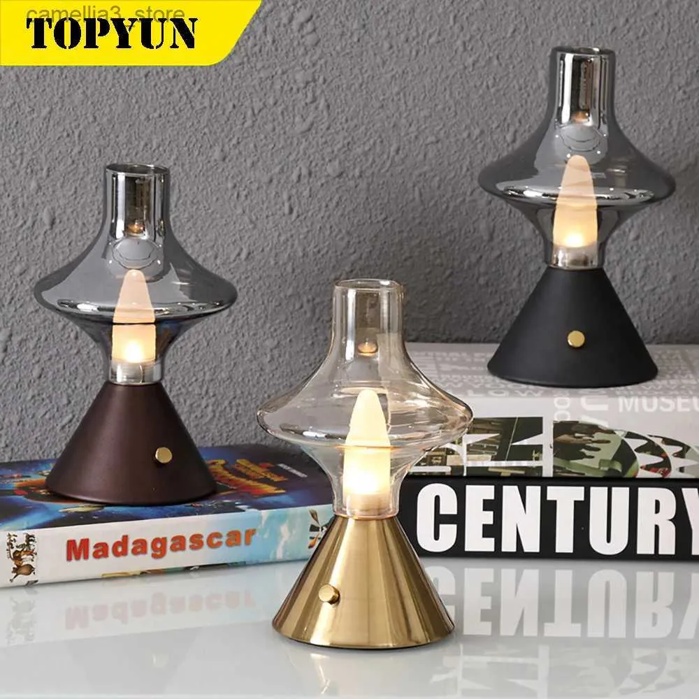 Nattljus retro bordslampa led glas nattljus laddningsbart sovrum sovrum skrivbord ljus bar restaurang atmosfär ljus q231114