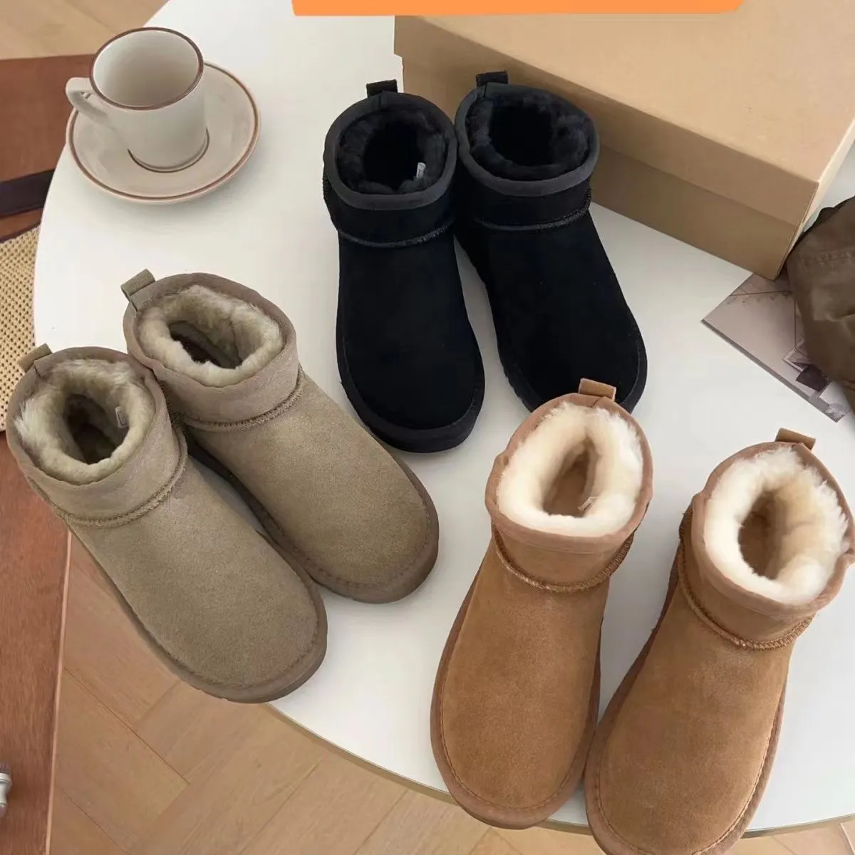 Designer homens botas clássicas botas agora plataforma de inicialização mulheres pele de carneiro tasman tazz chesut areia mostarda semente bege madeira flutuante a capa é quente e confortável