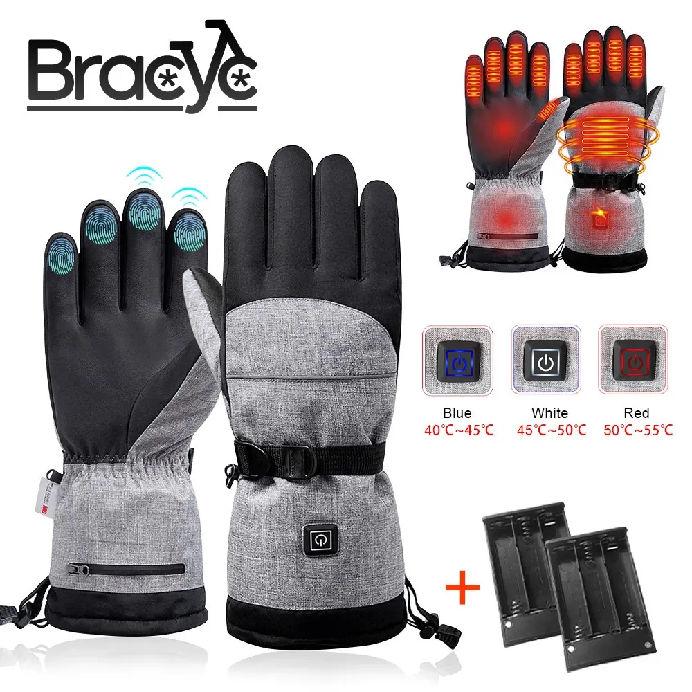 Gants de ski Gants chauffants d'hiver écran tactile coton chauffe-mains gants thermiques électriques imperméables Snowboard cyclisme Moto Ski extérieur 231114