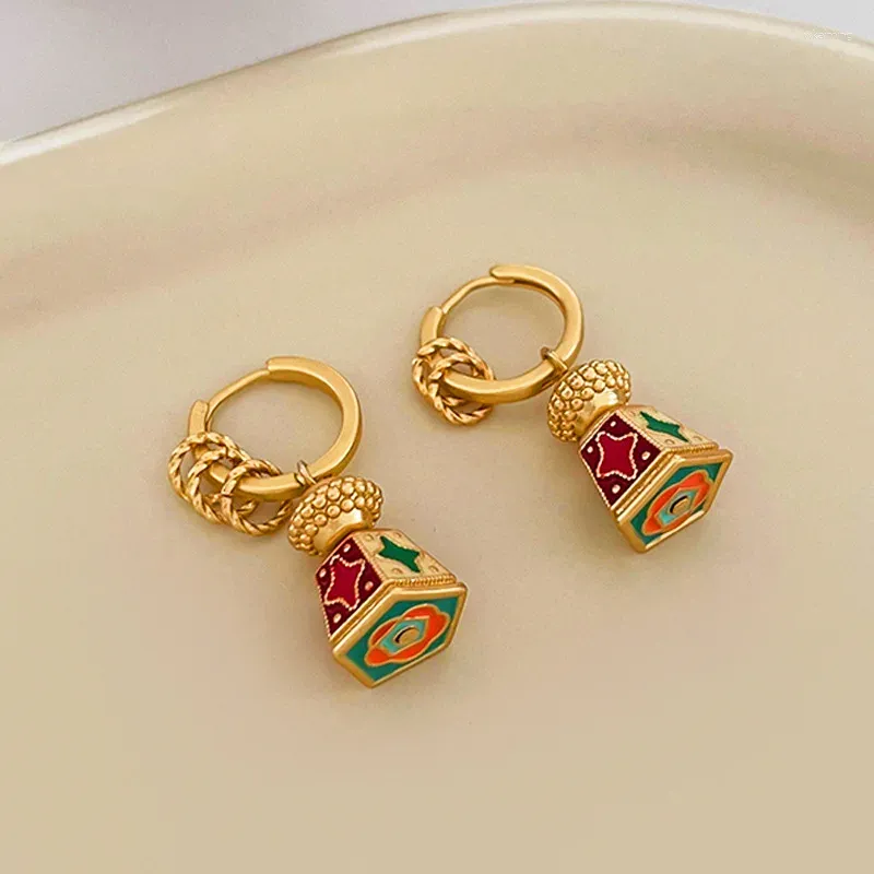 Dangle Earrings Chinese Retro A Multi-wear Enamel Dripping Oil Earring Buckle Light Luxury High Sense Fashion Temperament