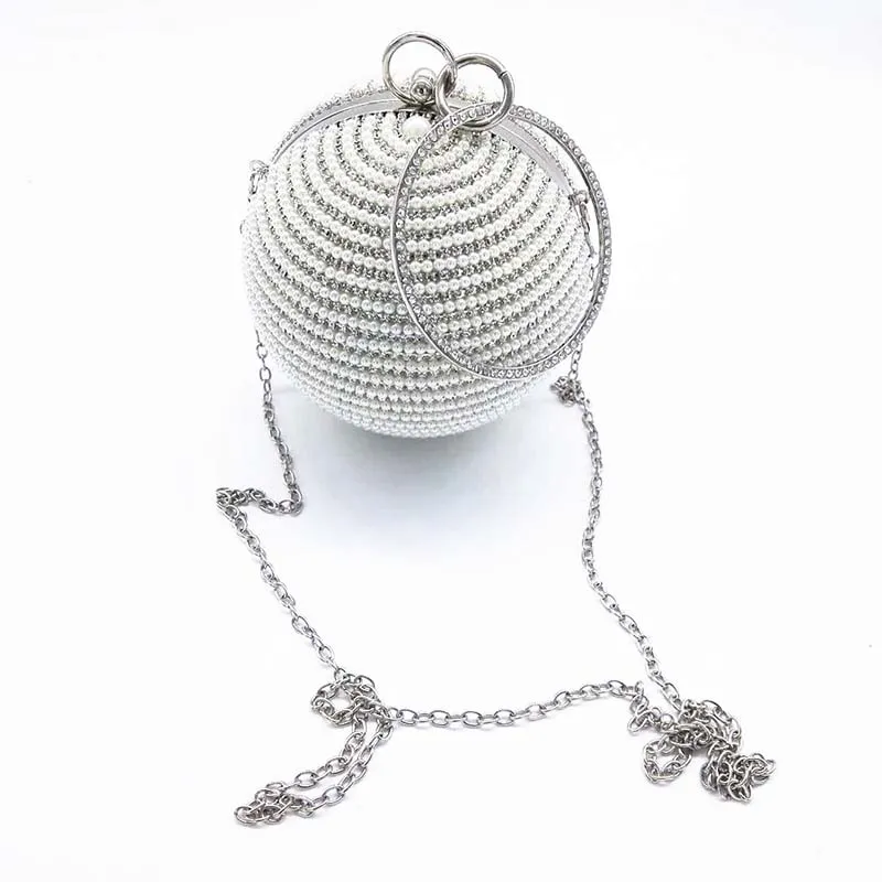 Luxury Round Evening Hand Bag Girls Women Glitter Silver Gold Party Clutch Bag Bling Crystal Rhinestone Ball Purse E27