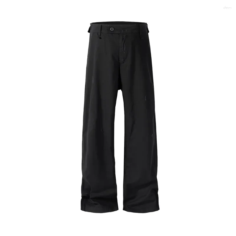 Men's Pants Frayed Black Straight Baggy Cargo For Men Streetwear Y2k Pantalones Hombre Solid Overalls Oversized Casual Trousers