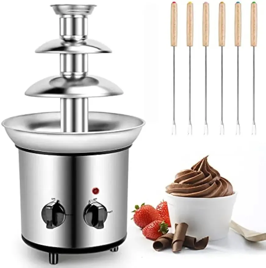 Other Kitchen Dining Bar 32Ounce Chocolate Fondue Fountain Electric Melting Machine with 6PCS Fork Stainless Steel Party 231114