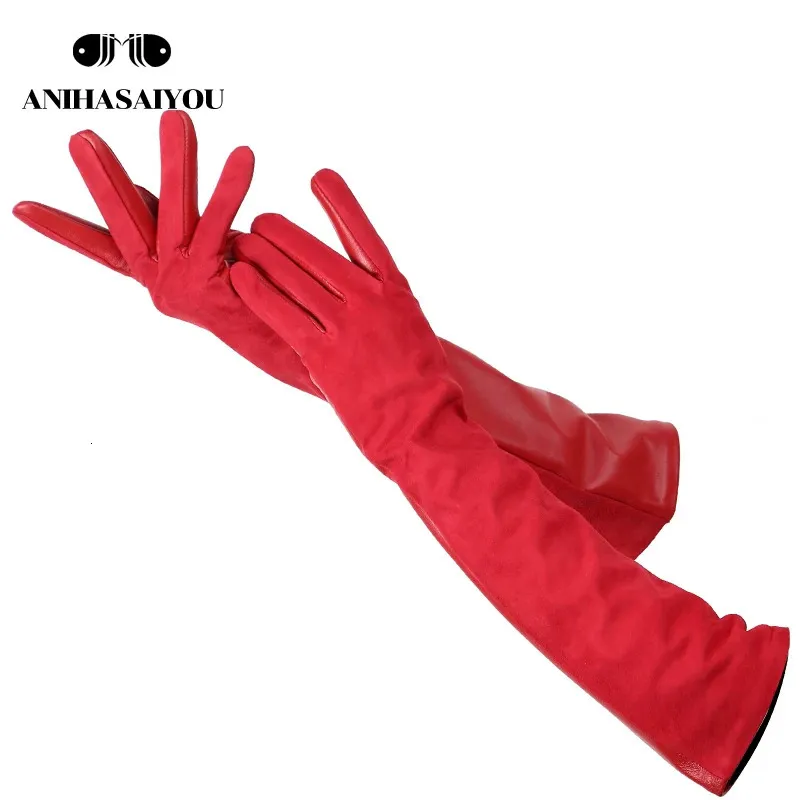 Five Fingers Gloves Sheepskin color women's gloves genuine suede 50 leather Keep warm winter long 2014 231114