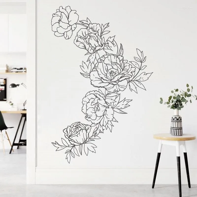 Wall Stickers Peony Flower Decal Gift For Woman Shop Home Living Room Bedroom Refrigerator Door Window Decoration Sticker 2