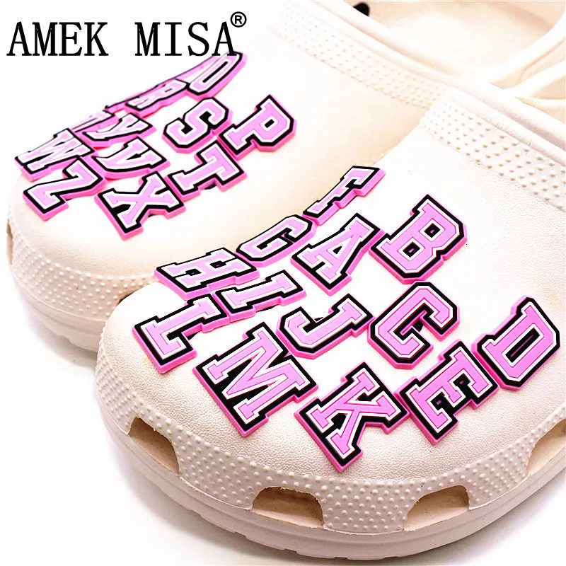 1pcs Pink Letter Croc Charms Accessories Sneakers Shoe Decorations Pins for  Croc Woman Men Croc Jeans Dropshipping