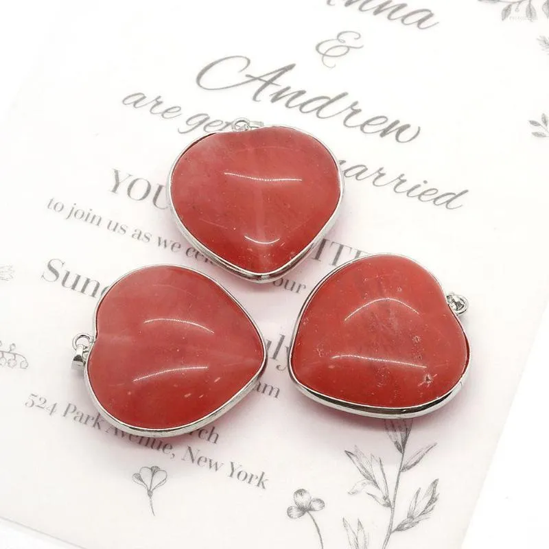 Pendant Necklaces 1pcs Heart Shape Natural Stone Charm Watermelon Fashion Elegant Ladie Jewelry DIY Necklace Earring Accessorie 36mm