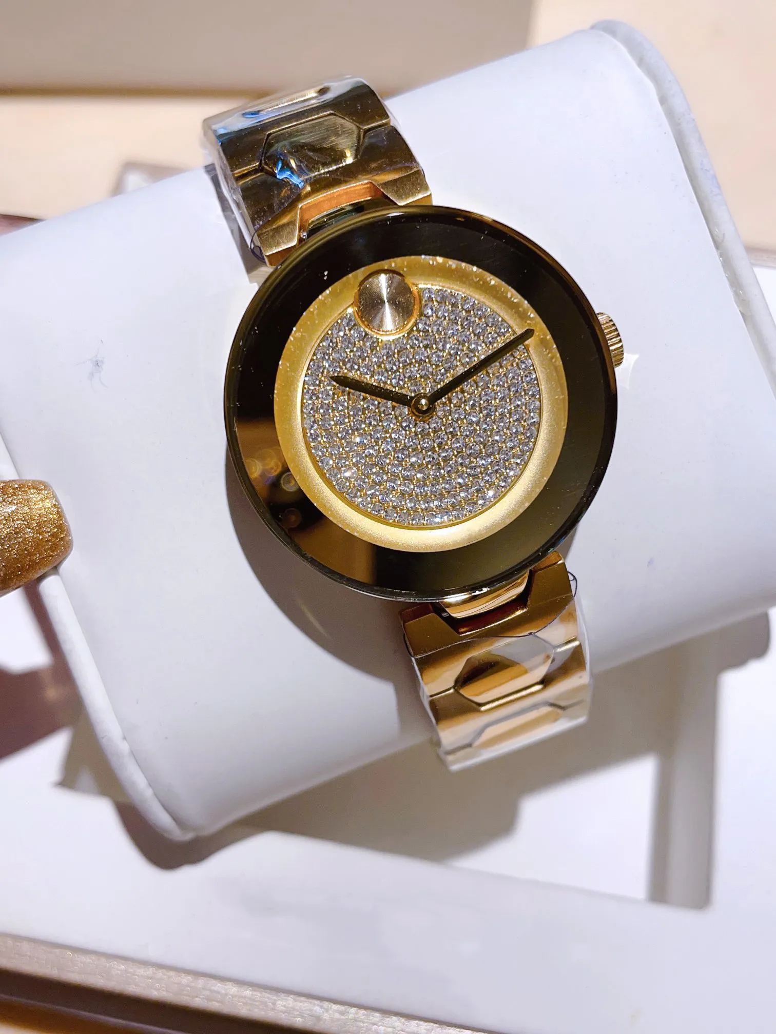 36mm Women s Stainless Steel Watch Diamond Bezel Gold Case Water Resistant