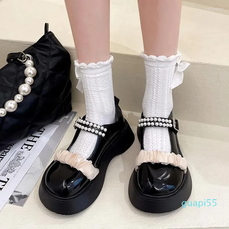 Sandalias planas plataforma Lolita Mary Janes Mujer Zapatos con cuentas Casual 2023 moda PU cuero señoras Oxford Mujer Zapatos