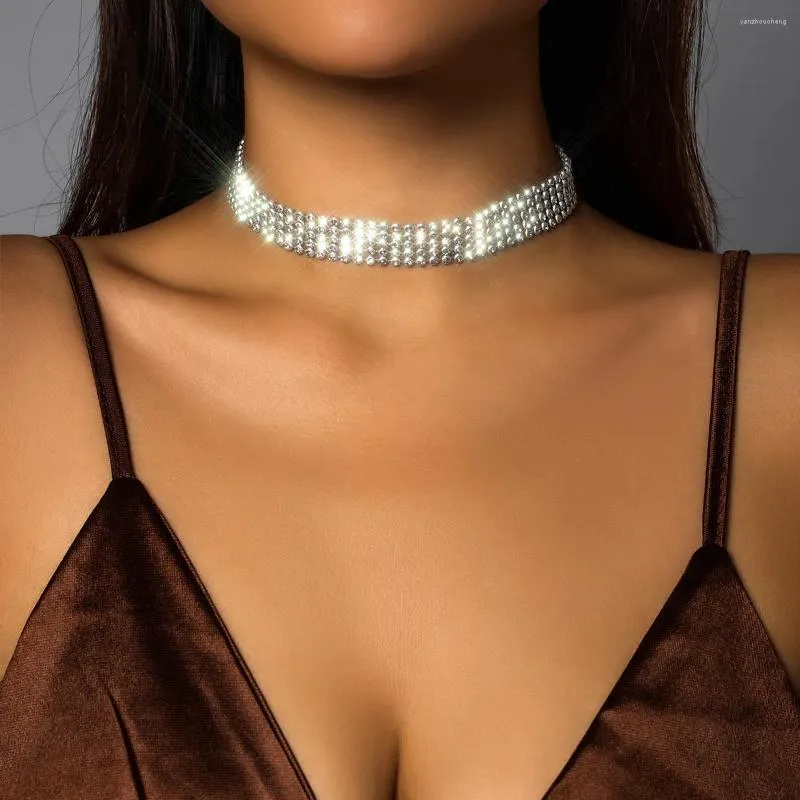 Collier ras du cou brillant pour femmes, couleur argent, strass gothique, chaînes de clavicule, bijoux de fête