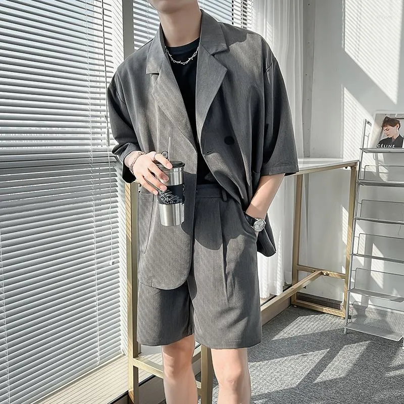 Men's Suits Summer Thin Suit Men Fashion Social Mens Dress Korean Short Sleeved Blazer/Shorts Two Piece Set Office Formal Sets