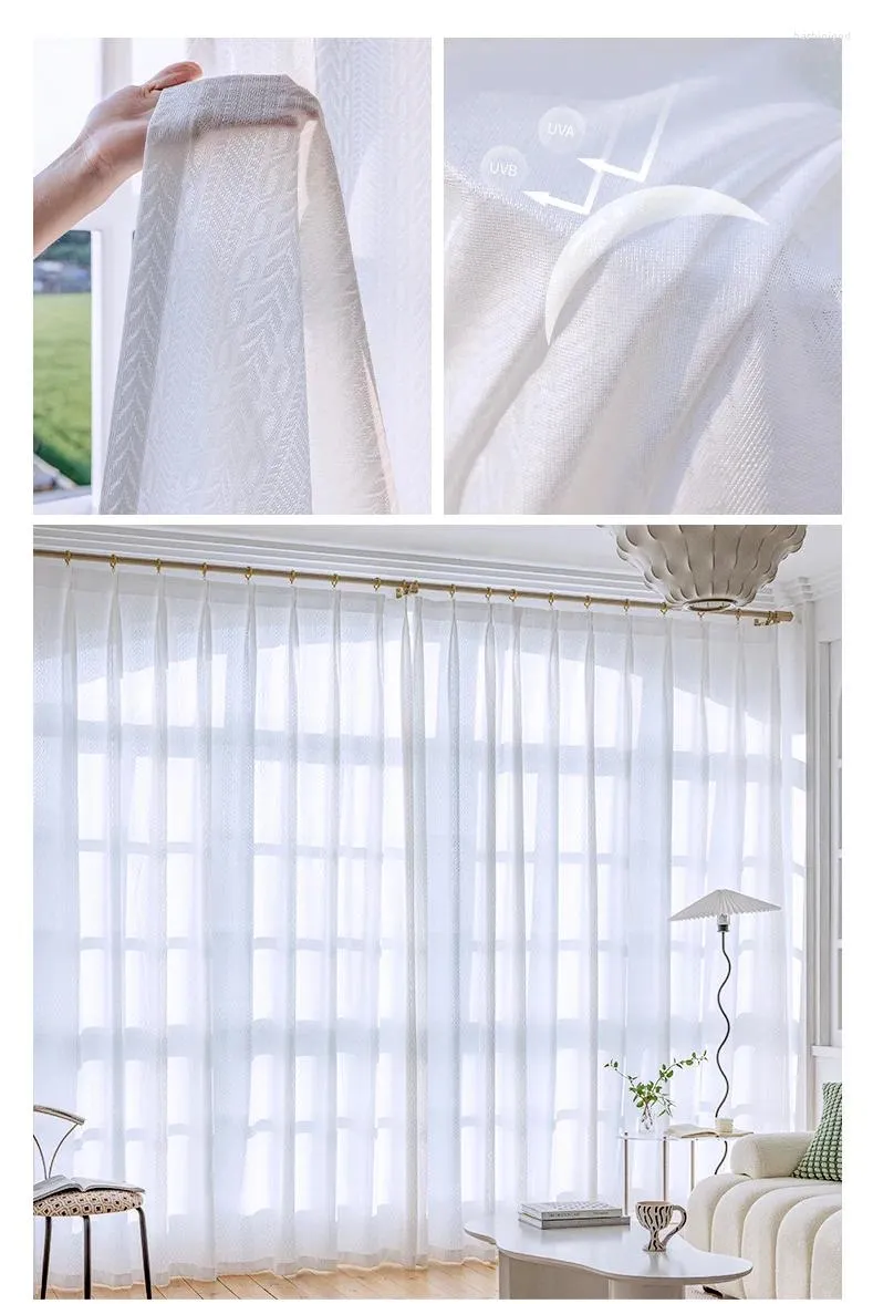 Rideau fenêtre en mousseline de soie Tulle pur Voile rideaux blanc balcon Transparent pour salon chambre 50WX130H (CM) motif blanc