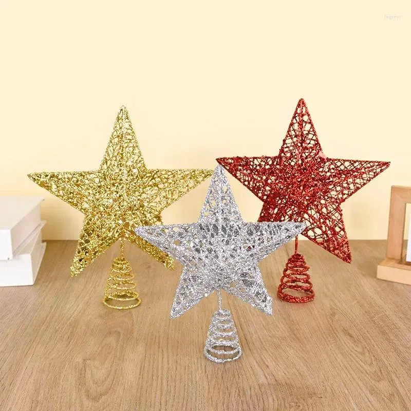 Dekoracje świąteczne Tree Topper Star Gold Srebrny Glitter Pięcioczęściowy wisiorek Świąteczny Ozdoby górne do domu Navidad Decor