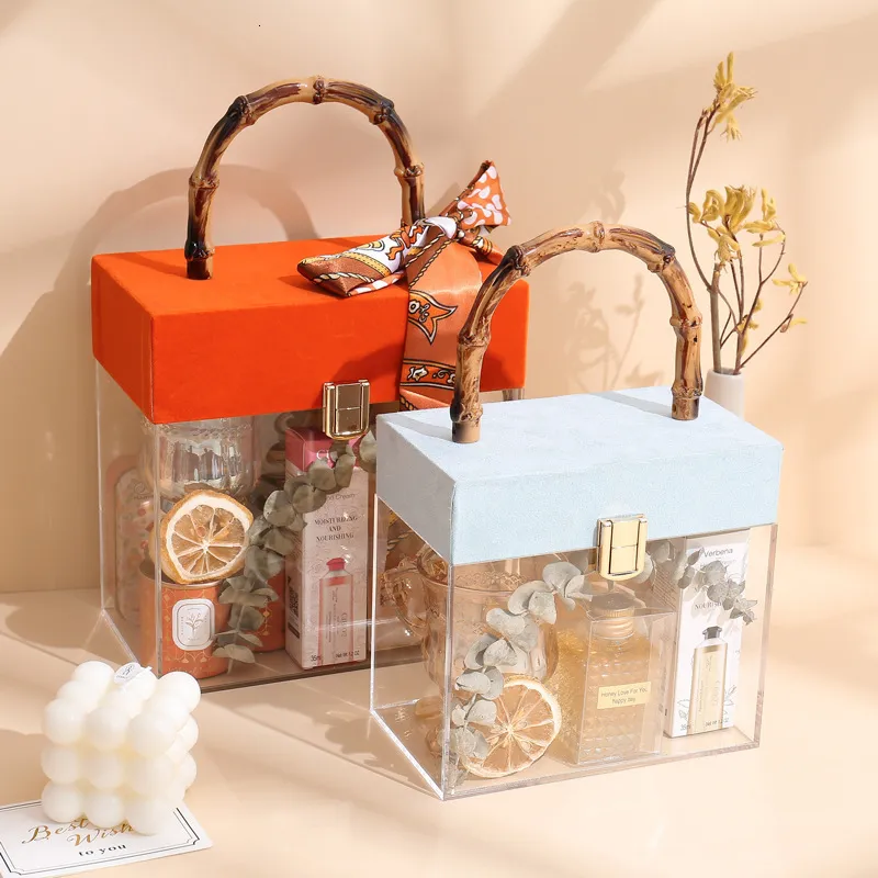 Wholesale Luxury Clear Acrylic Gift Boxes With Rattan Handle Perfect For Candy Jewelry Wedding Favors And Handbags Cosmetic Paper Box Suppliers For Girls 230414 From Deng10 24.06 DHgate.Com