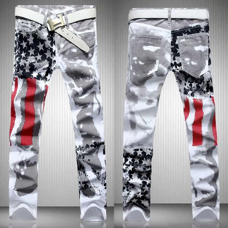 Shmj Herrenmode, heiße Designer-Jeans mit Flügeln, amerikanische Flagge, Übergröße