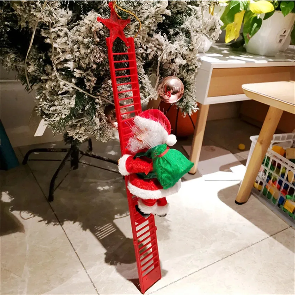 Decorações de Natal 2024 Papai Noel Boneca Escalada Escada com Enfeites de Árvore de Música para Casa 2023 Navidad Ano Crianças Presente 231114