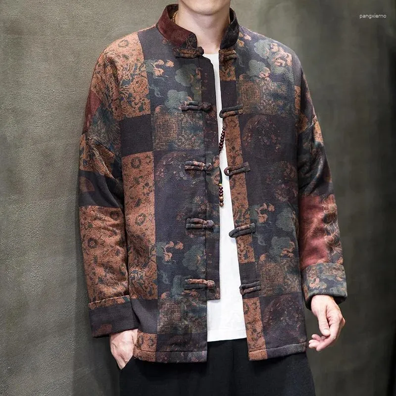 Jaquetas masculinas Outono Jaqueta Tradicional Chinesa Plus Size Retro Tang Terno Original Suu Imprimir Casaco Mountain Top