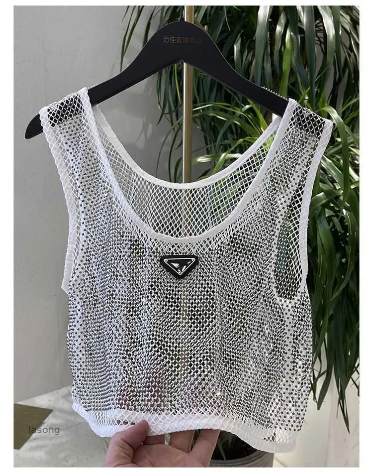 Women's Mesh Short Crop Tops T-shirts Emboridered Vest Top Summer Girls Crystal Strass Sundress Tank Sexy Bikini Cover Upfqe1