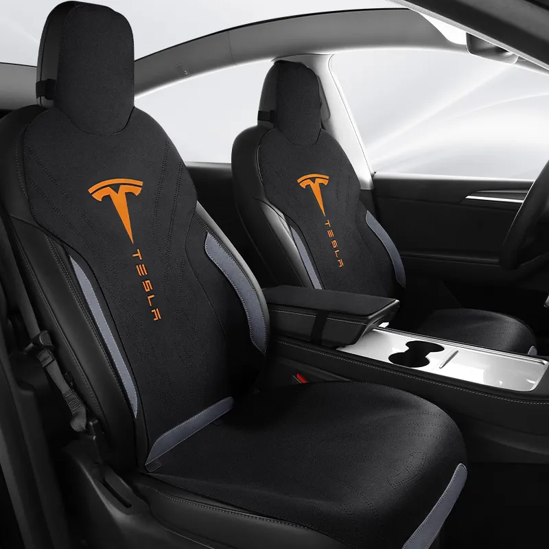 7st Suede Leather Car Seat Covers för Tesla Model y icke-halkstolkudde skyddare Anpassade passformar av bilar-bilar styling